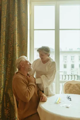 a resident visiting with family